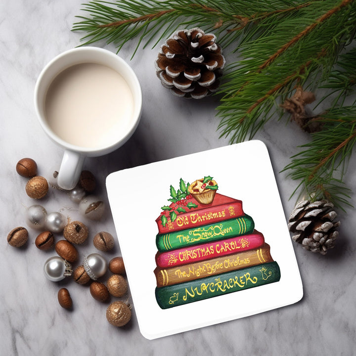 Classics Collection Christmas Book Stack Coaster | made in the UK with FSC sustainable wood | Includes Charles Dickens A Christmas Carol