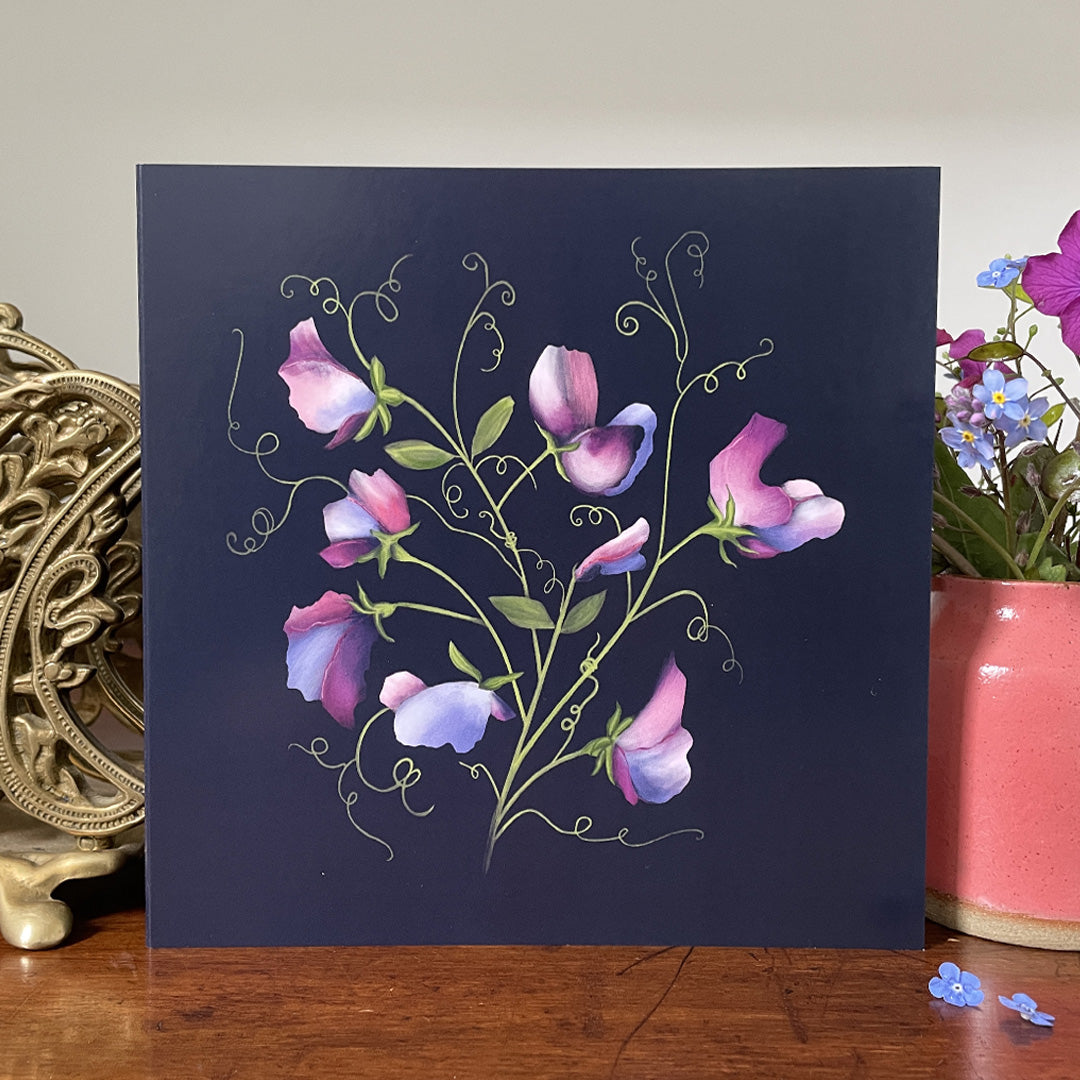 Sweet Peas from The Floral Garden Collection Greetings Card | Blank Inside | All occasions | Notecard | Botanical design | Vintage & Vibrant