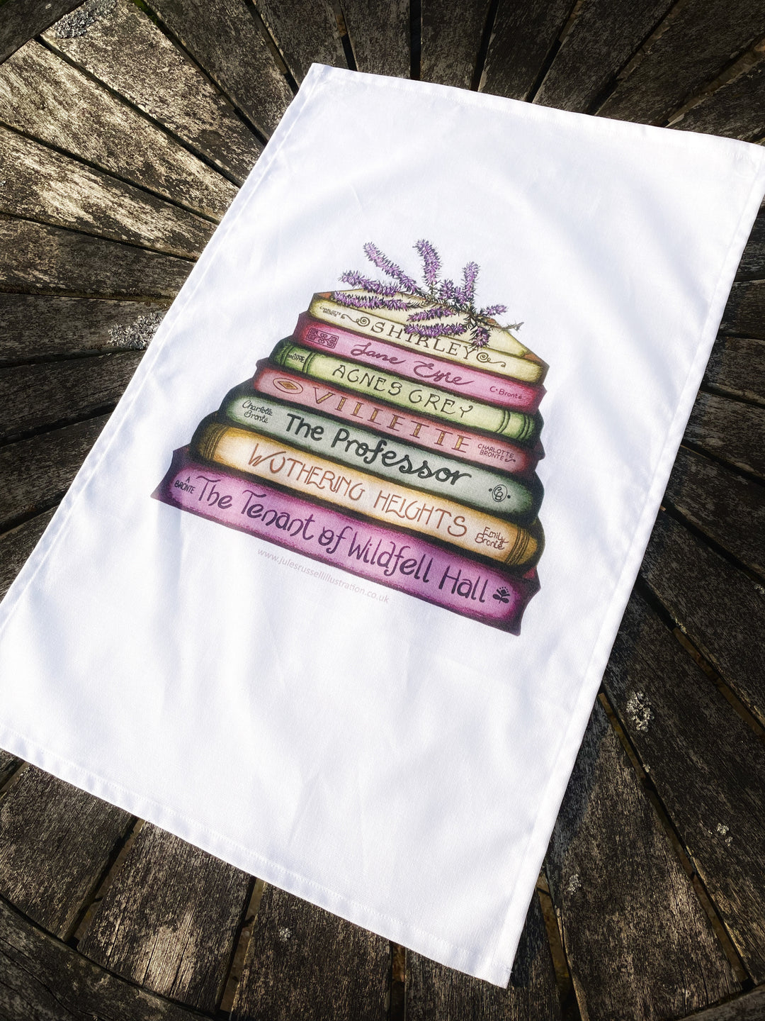 Bronte - A Touch of Heather Classics Collection Book Stack Tea-Towel, 100% Organic cotton, UK Made