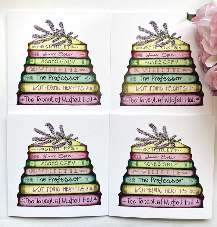 A Set of 4 Bronte - A Touch of Heather Classics Collection Book Stack Greetings Cards