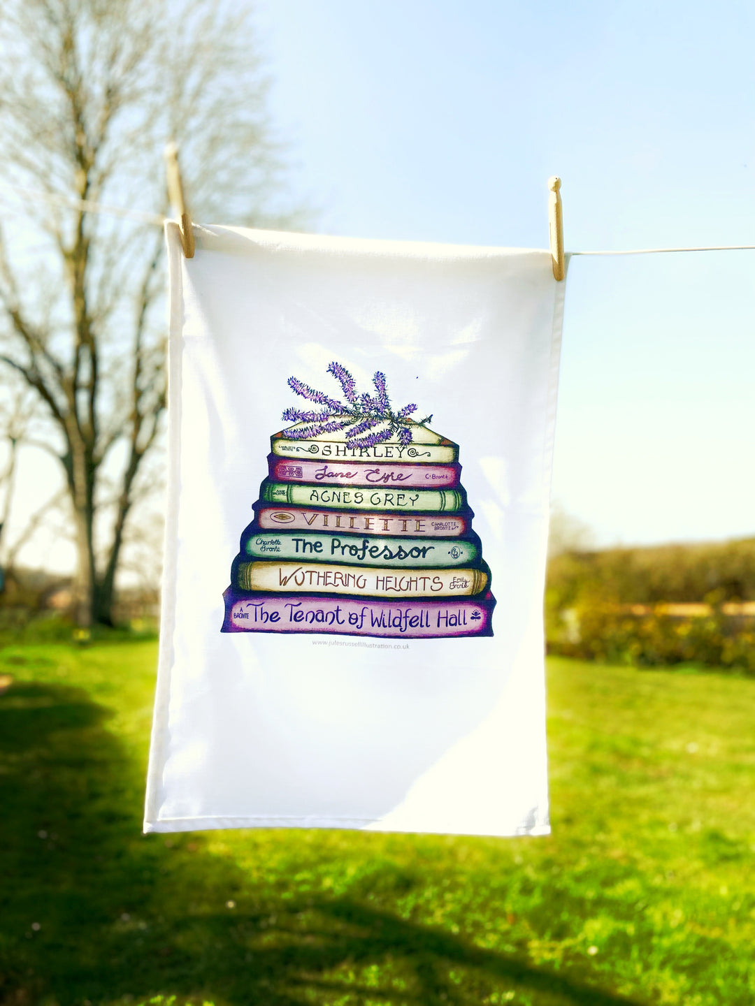 Bronte - A Touch of Heather Classics Collection Book Stack Tea-Towel, 100% Organic cotton, UK Made