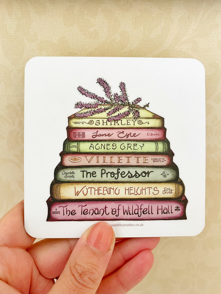 Bronte - A Touch of Heather Classics Collection Book Stack Coaster, Made in the UK using FSC sustainable wood