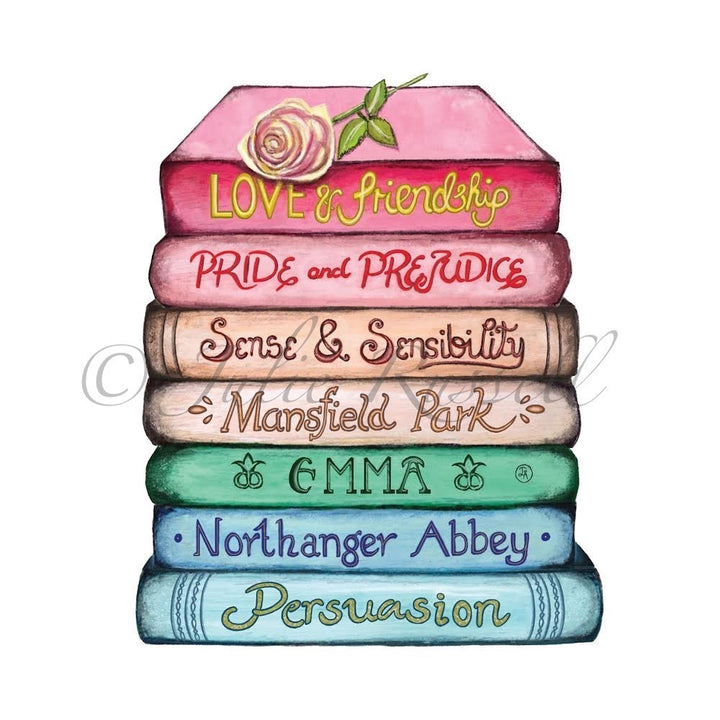 Set of 4 Jane Austen Classics Collection Book Stack Greetings Card