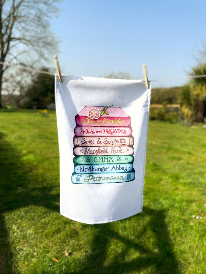 Jane Austen Classics Collection Book Stack Tea-Towel, 100% Organic cotton, UK Made