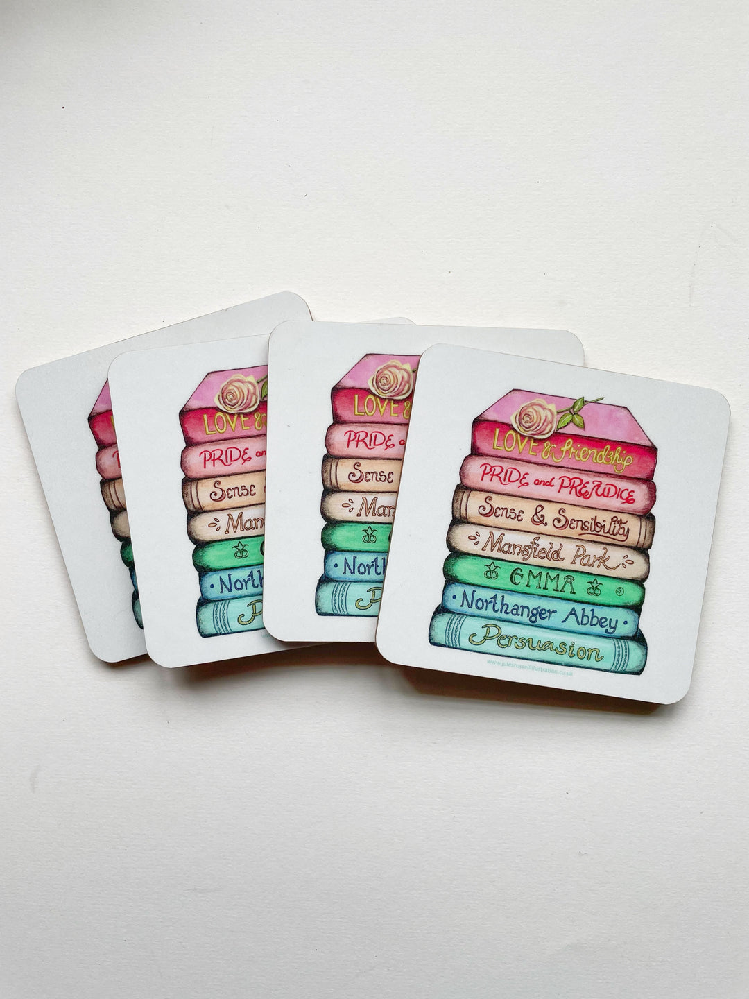 Jane Austen Classics Collection Book Stack Coasters (set of 4), Made in the UK using FSC sustainable wood