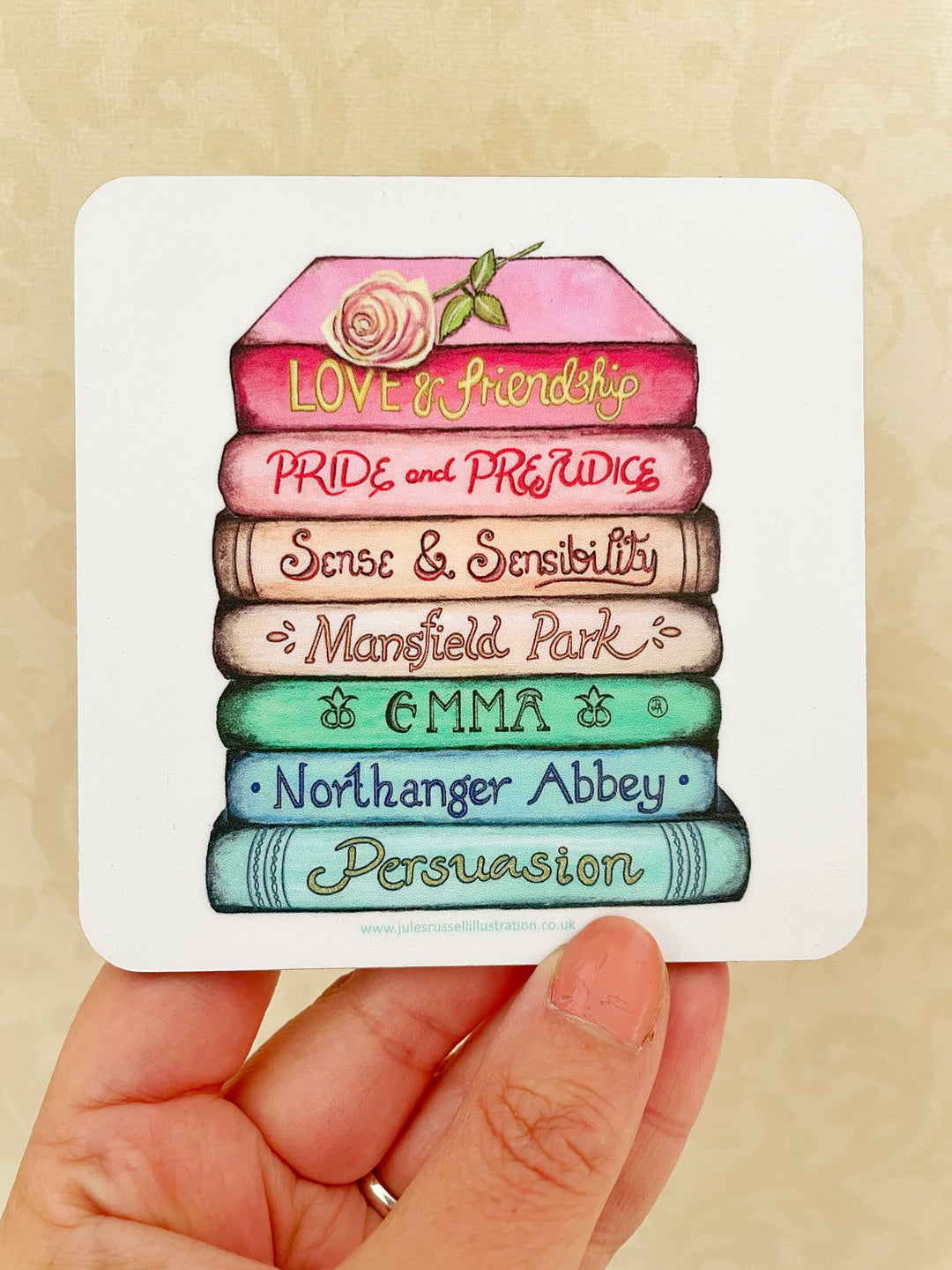 Jane Austen Classics Collection Book Stack Coaster, Made in the UK using FSC sustainable wood