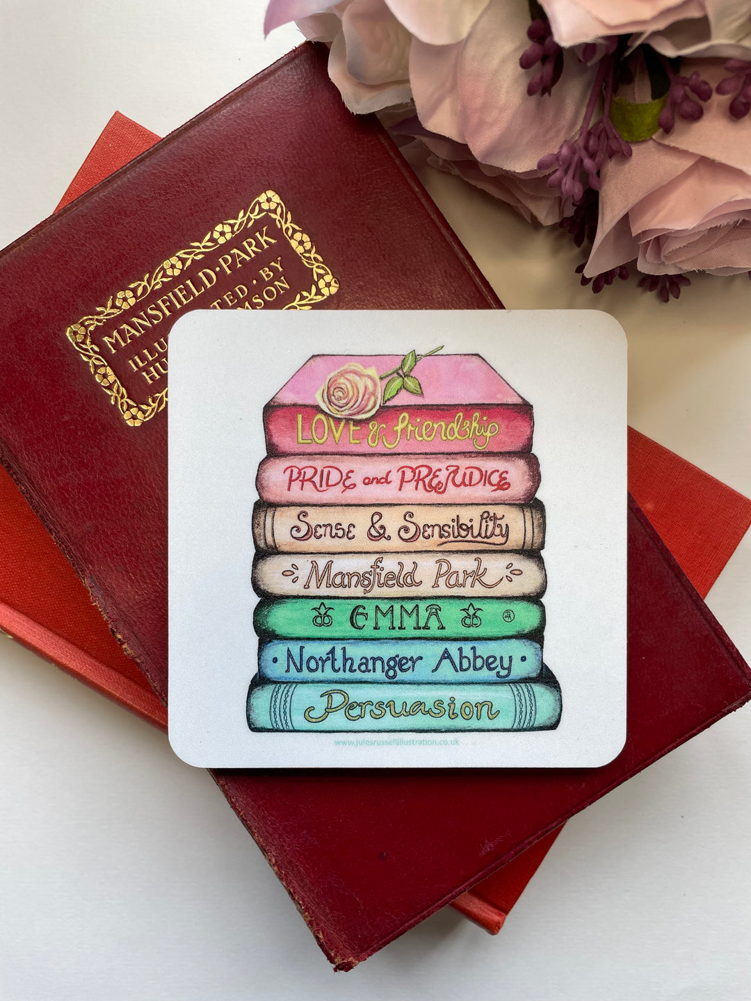 Jane Austen Classics Collection Book Stack Coaster, Made in the UK using FSC sustainable wood