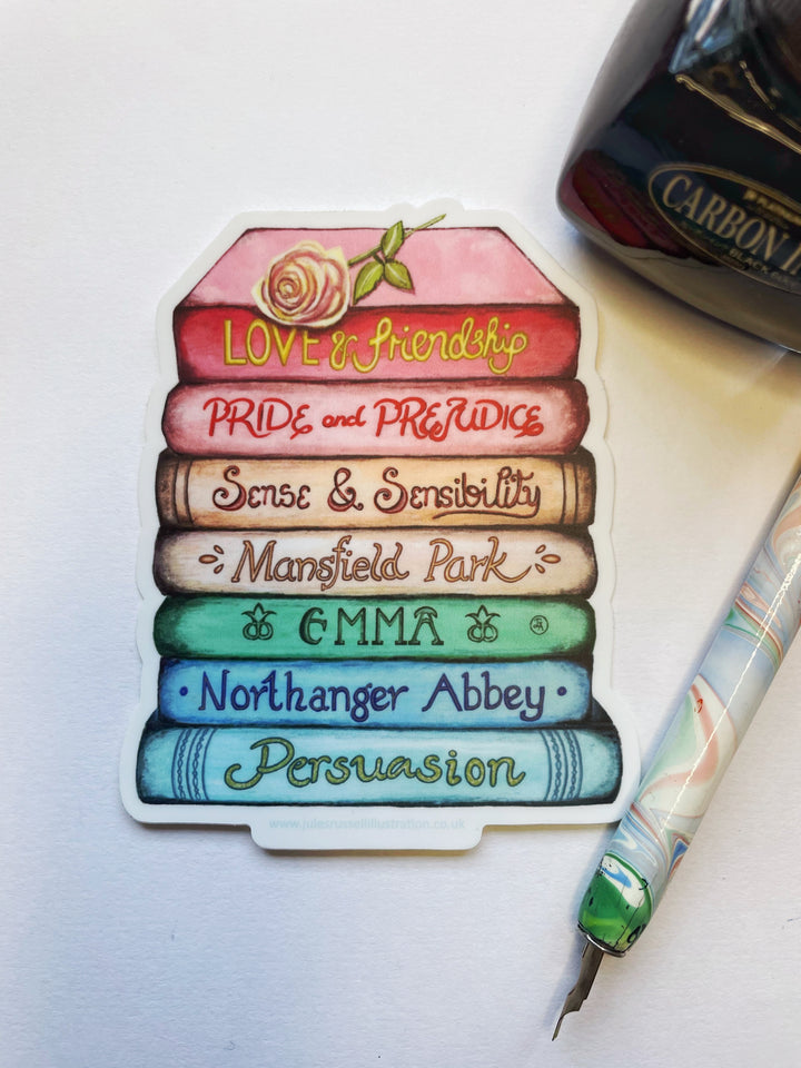 Jane Austen Book Stack Any Occasion Sticker | Includes Pride and Prejudice, Emma, Sense and Sensibility