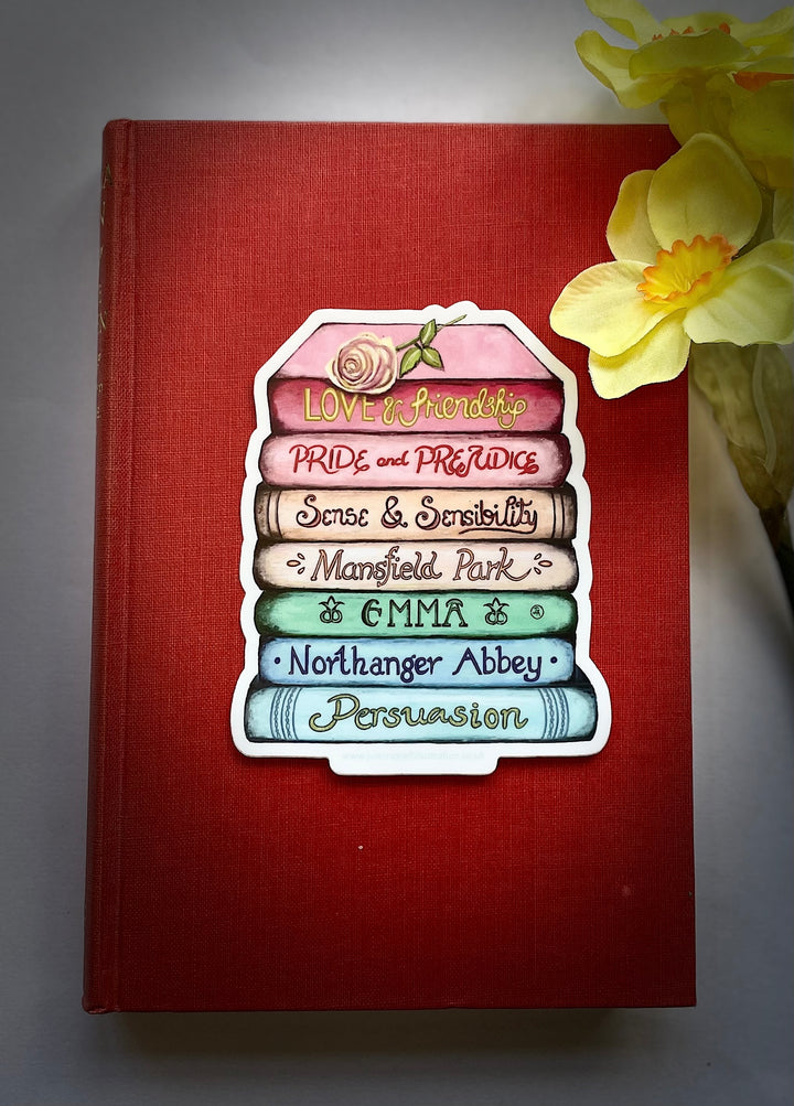 Jane Austen Book Stack Any Occasion Sticker | Includes Pride and Prejudice, Emma, Sense and Sensibility