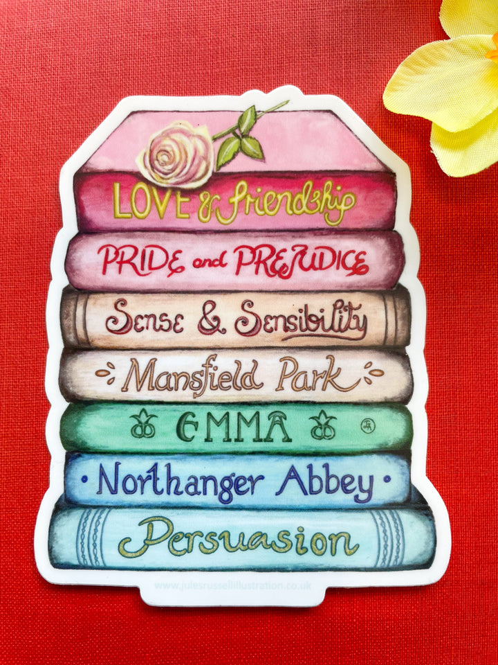 Jane Austen Book Stack Any Occasion Sticker | Includes Pride and Prejudice, Emma, Sense and Sensibility