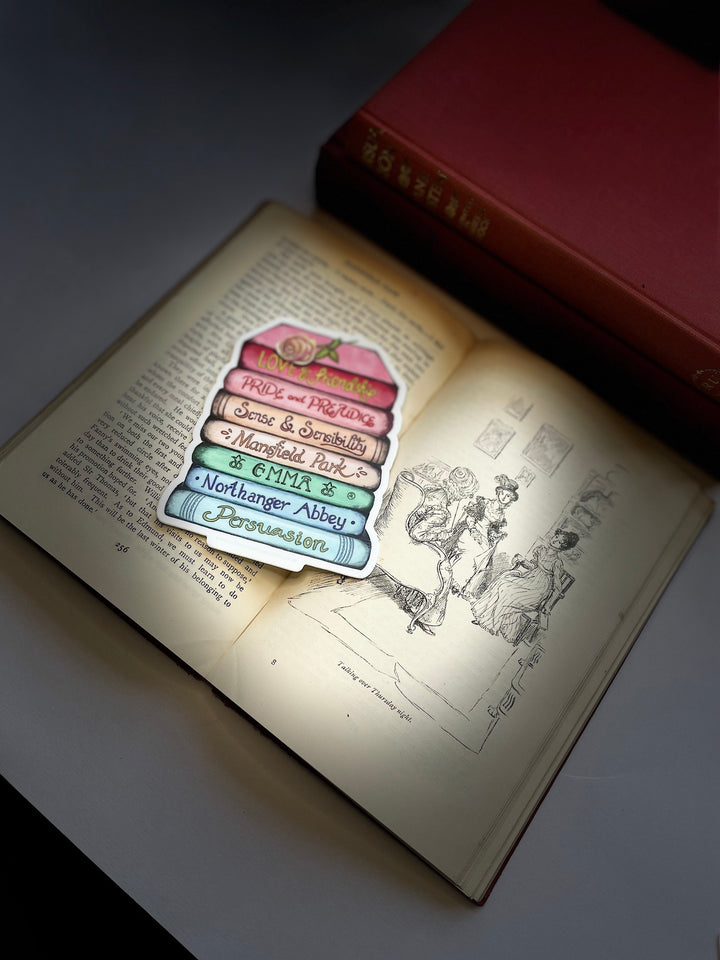 Jane Austen Book Stack Any Occasion Sticker | Includes Pride and Prejudice, Emma, Sense and Sensibility