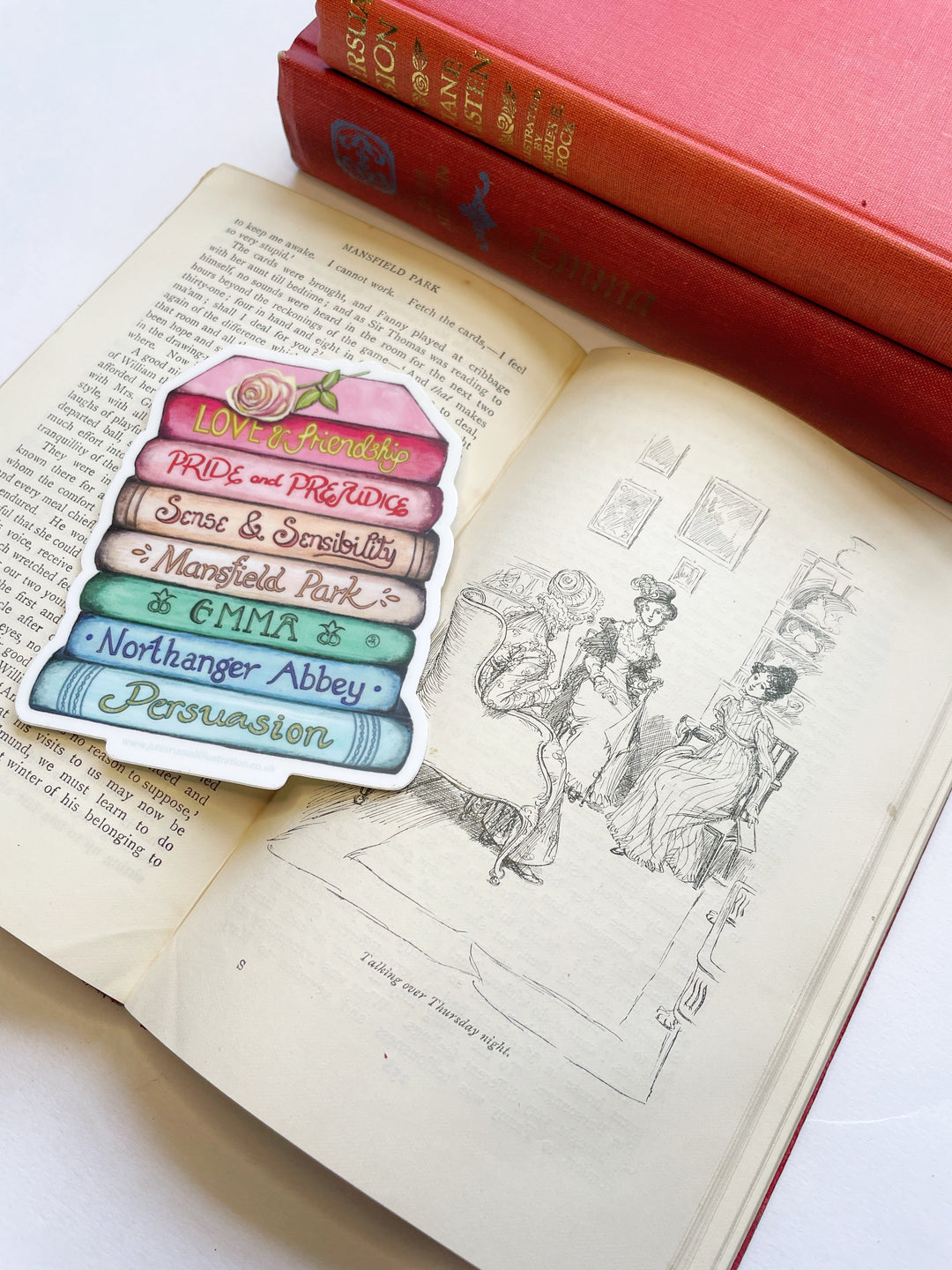 Jane Austen Book Stack Any Occasion Sticker | Includes Pride and Prejudice, Emma, Sense and Sensibility