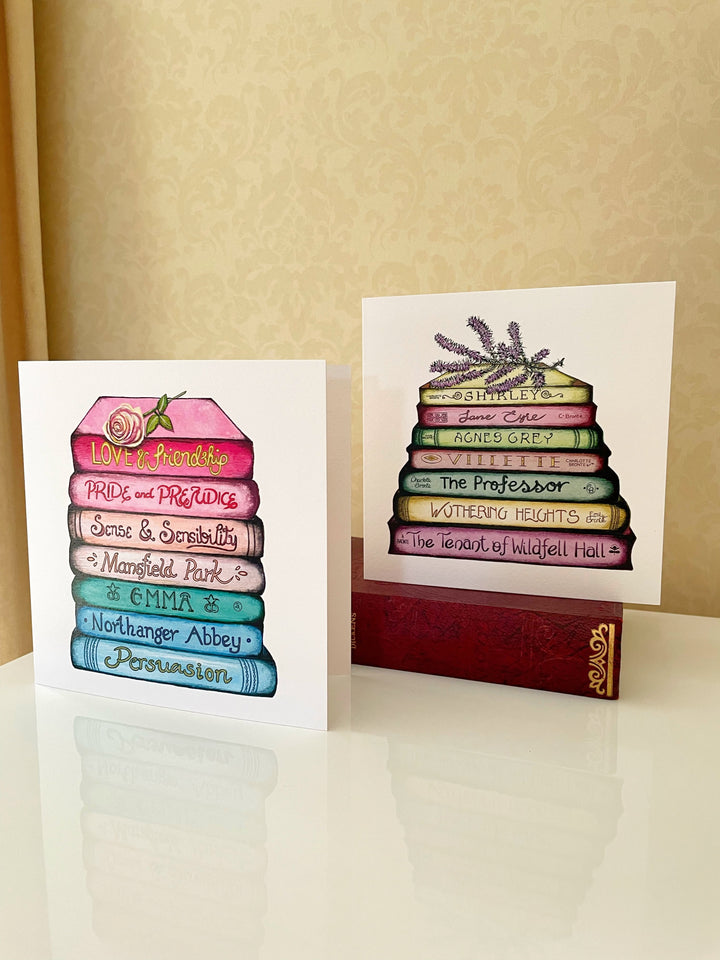 A Pair of Jane Austen & Bronte Classics Collection Book Stack Greetings Cards