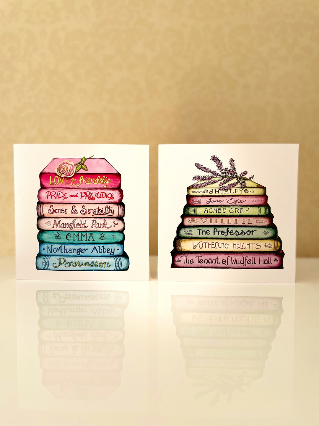 A Pair of Jane Austen & Bronte Classics Collection Book Stack Greetings Cards