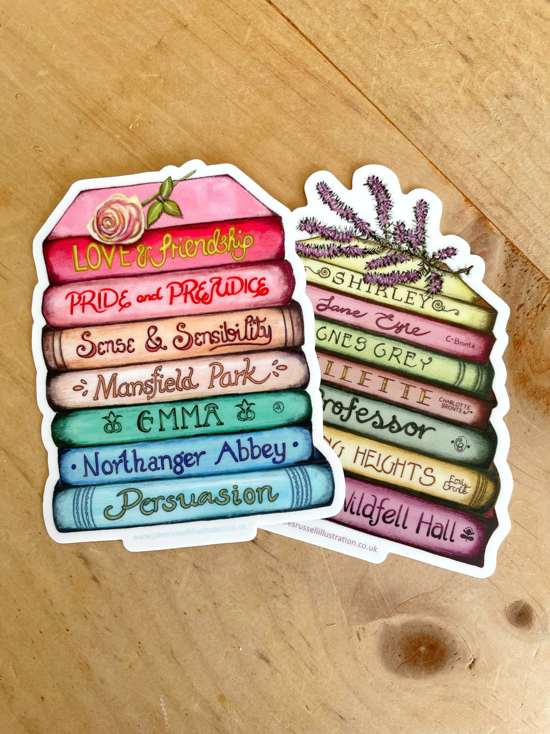 Pair of Jane Austen/Bronte Book Stack Any Occasion Stickers| Austen, Bronte Sisters, Jane Eyre, Pride and Prejudice, Emma