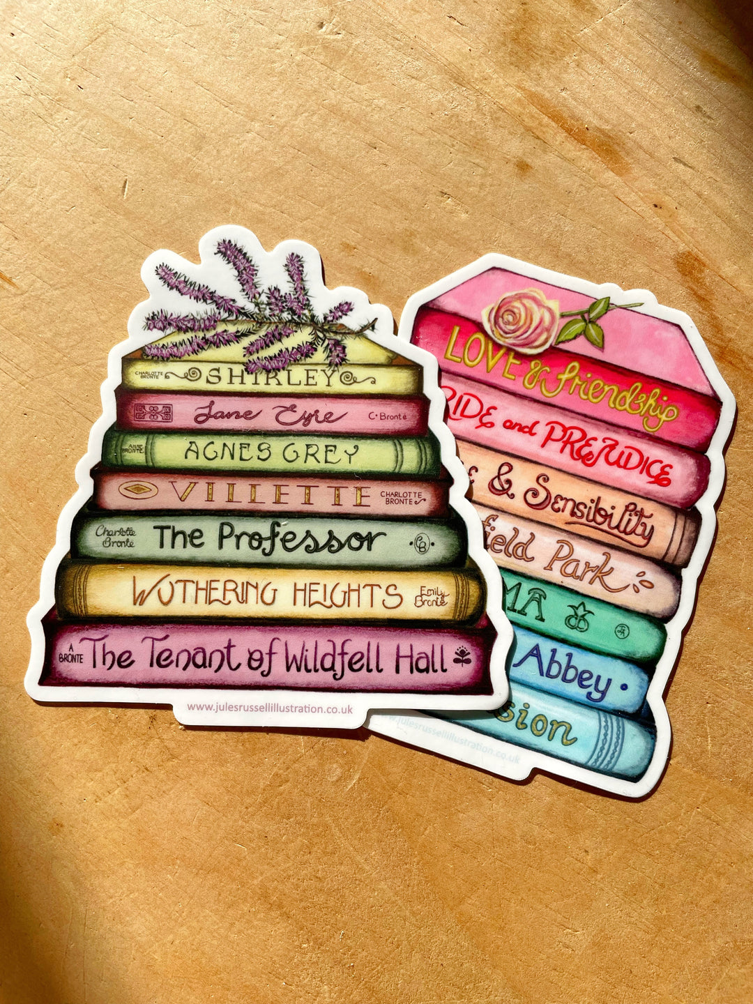 Pair of Jane Austen/Bronte Book Stack Any Occasion Stickers| Austen, Bronte Sisters, Jane Eyre, Pride and Prejudice, Emma