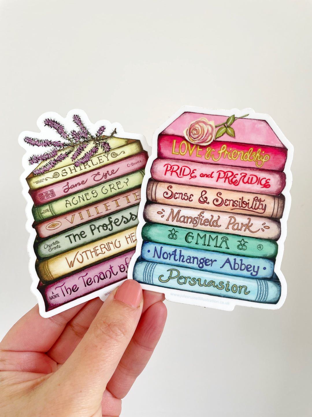 Pair of Jane Austen/Bronte Book Stack Any Occasion Stickers| Austen, Bronte Sisters, Jane Eyre, Pride and Prejudice, Emma