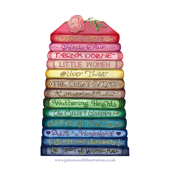 Rainbow Book Stack Greetings Card