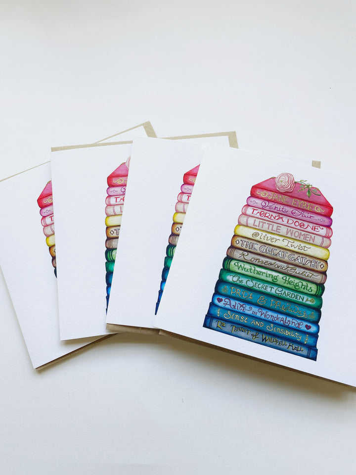 Set of 4 - Rainbow Book Stack Greetings Cards