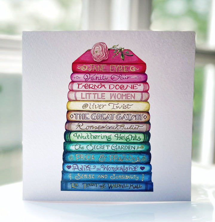 Rainbow Book Stack Greetings Card