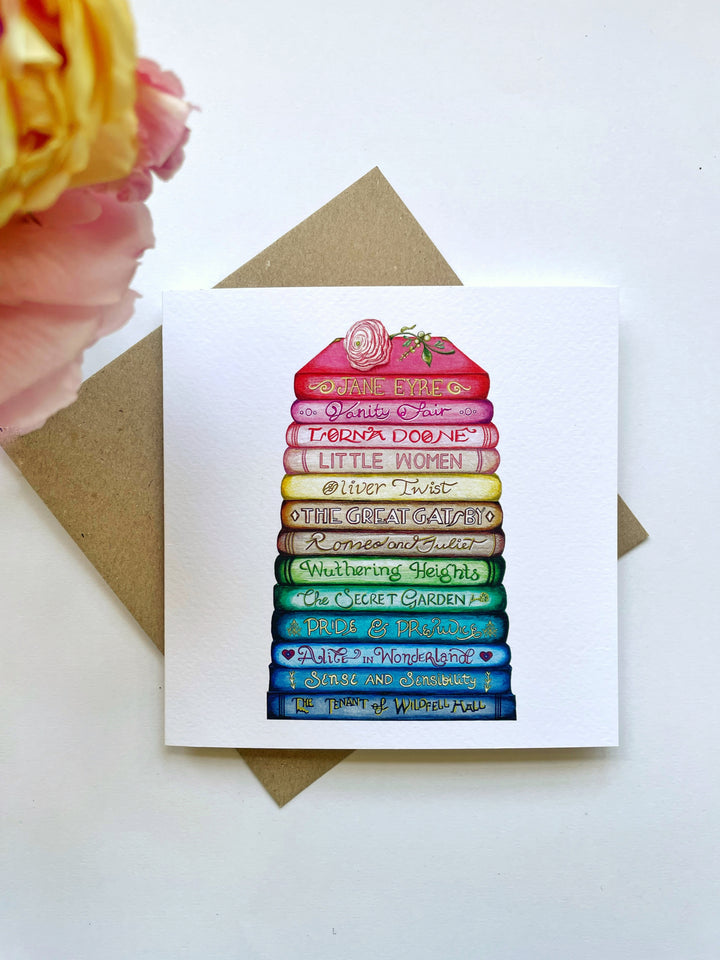 Rainbow Book Stack Greetings Card