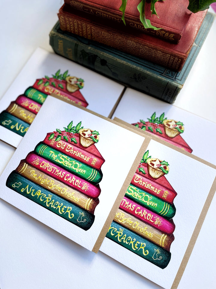 Classics Collection Christmas Book Stack Set of 4 Greetings Cards