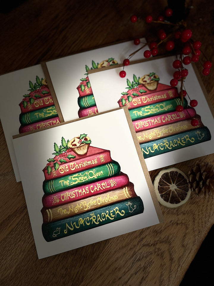 Classics Collection Christmas Book Stack Set of 4 Greetings Cards