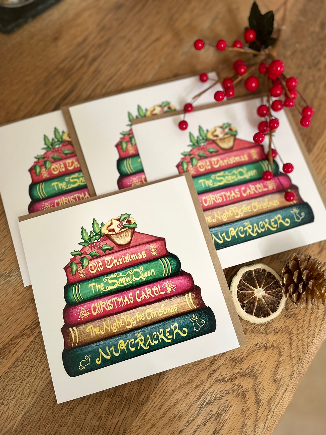 Classics Collection Christmas Book Stack Set of 4 Greetings Cards